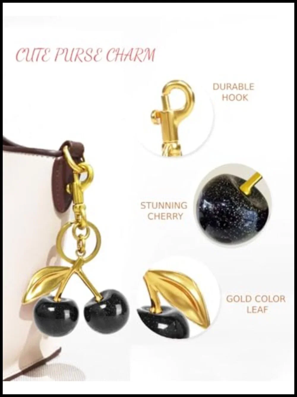 Cherry Bag Charm Purse Chain Accessories with Keyring Clip